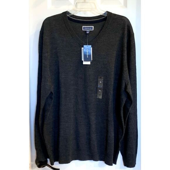 CLUB ROOM - NWT - Men’s Sz XL Wool Blend V-Neck Pullover Sweater/Ebony Heather - Picture 3 of 11